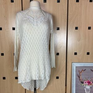NEW FREE PEOPLE mesh floral mock neck knit tunic